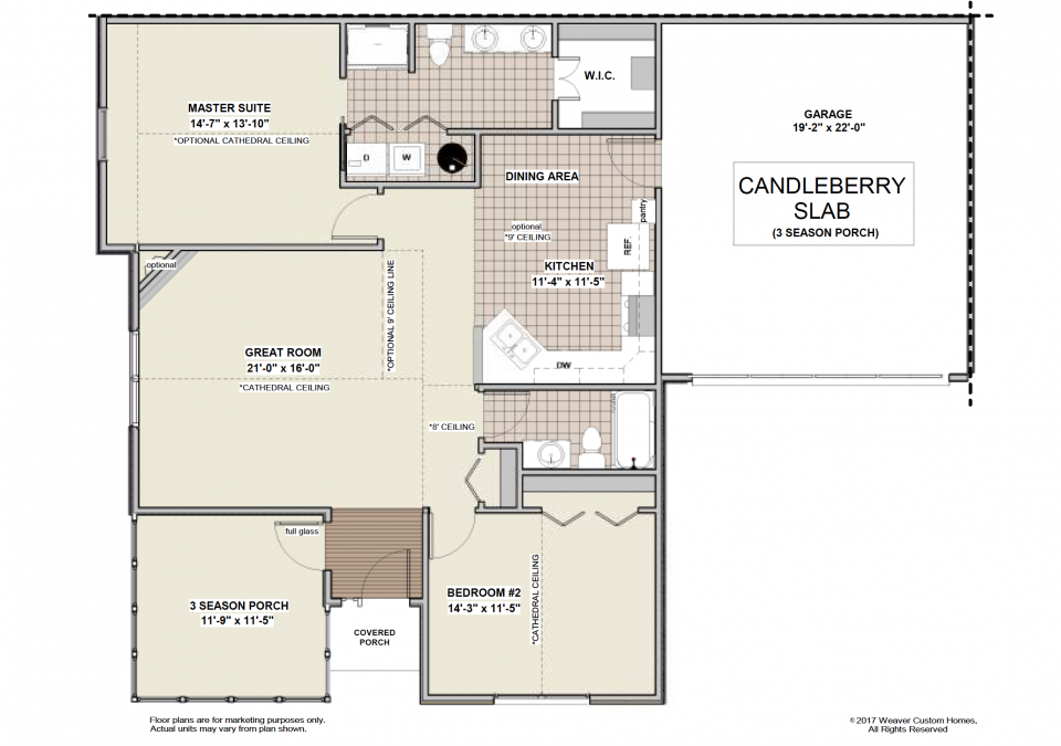 Candleberry Slab - First Floor Plan - 3 Season Porch